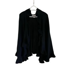 Isaac Mizrahi Live! Black Ruffle Knit Open Front Cardigan One Size Fits Most